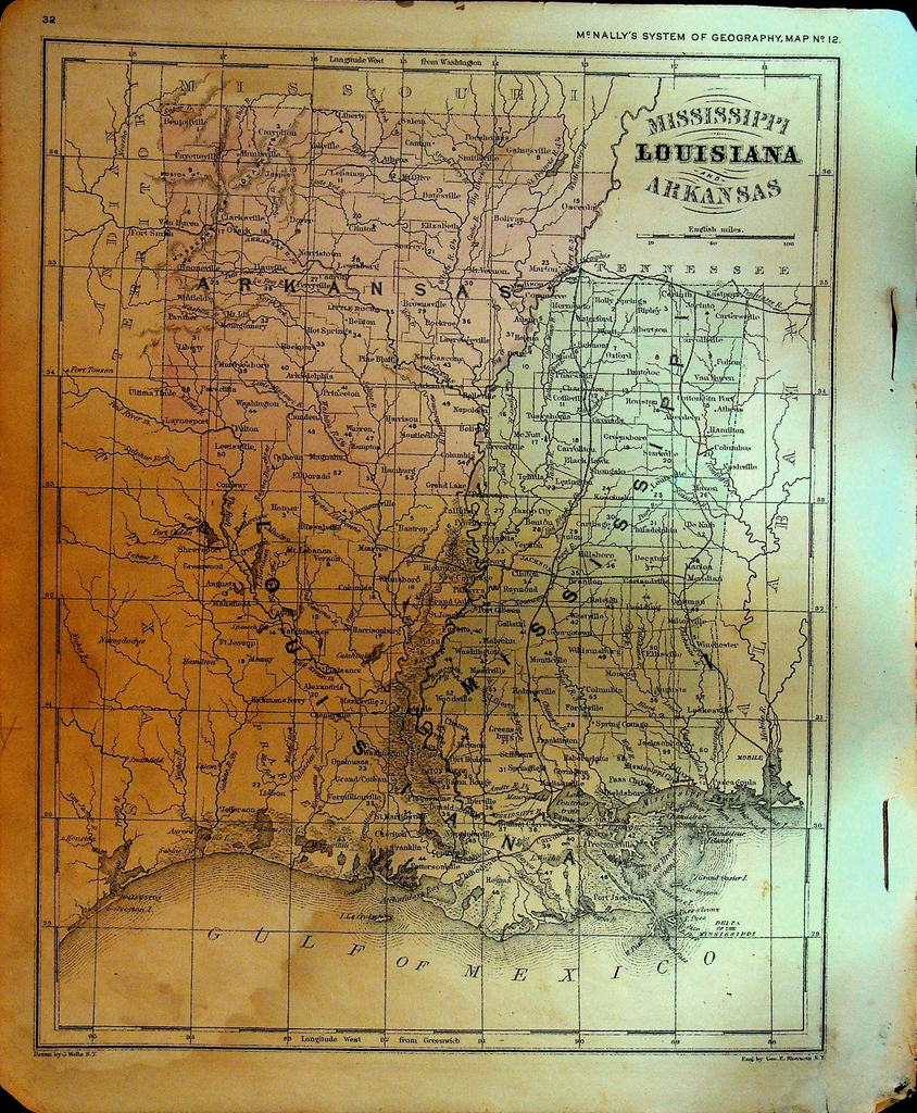 McNally's System of Geography 1860s Map 12 Mississippi Louisiana Arkansas0