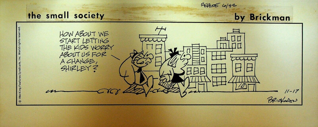 The Small Society Original Comic Strip Art November 17 1984 Kids Worry