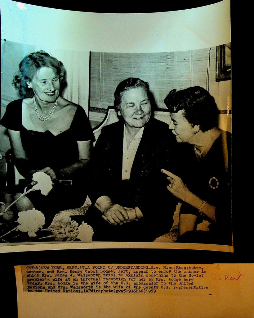 Nikita Khrushchev Wire Photo 1959 Wife Nina & Mrs Henry Cabot Lodge0