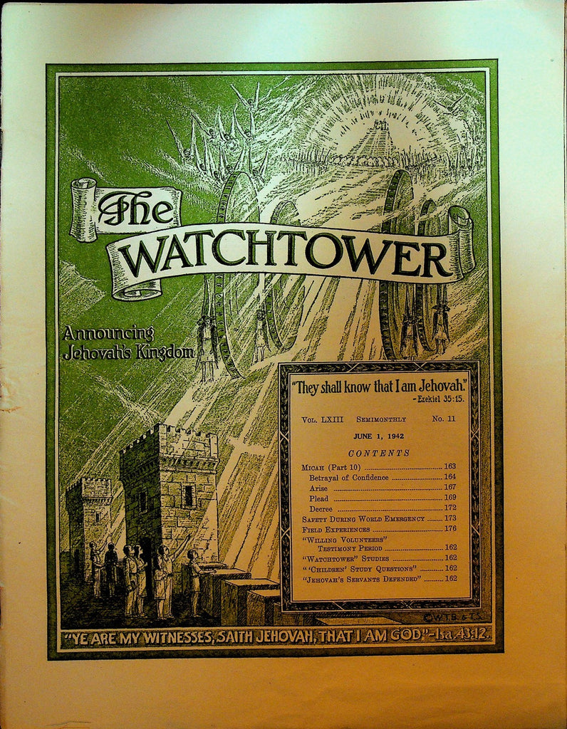 The Watchtower Magazine Jehovah's Witness June 1 1942 Micah0