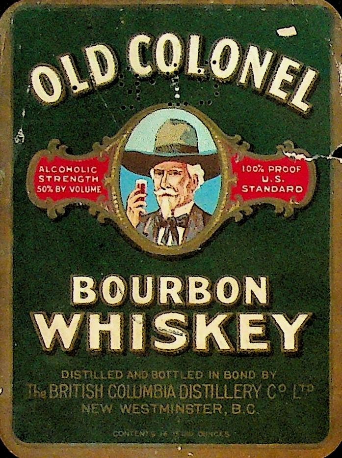 Old Colonel Bourbon Whiskey Label British Columbia Distillery Co 19150