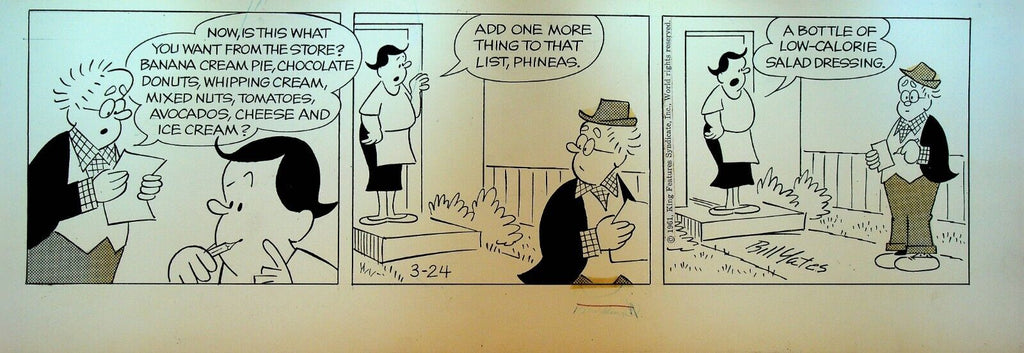 Professor Phumble Original Comic Strip Art Bill Yates March 24 1961 Shopping