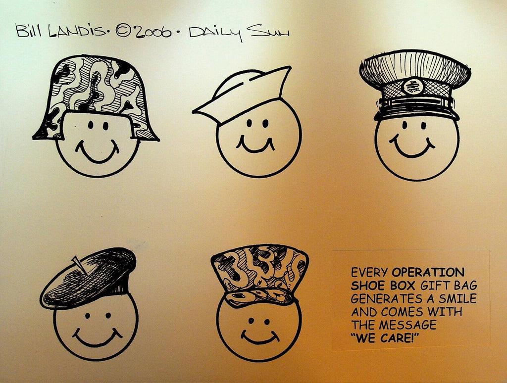 Bill Landis Original Cartoon Art The Villages Daily Sun 2006 Operation Shoe Box