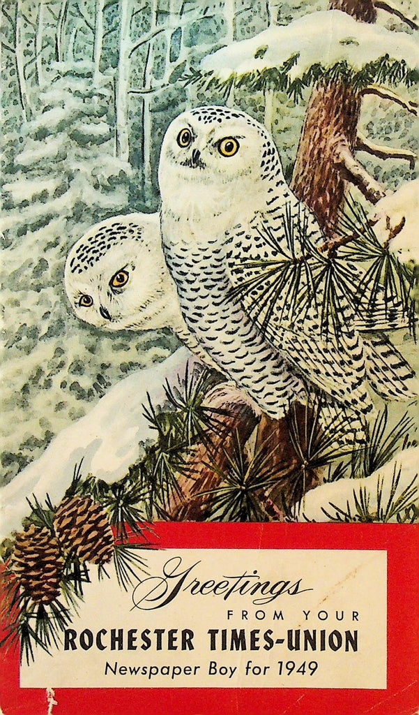 Greetings from Your Rochester Times Union Newspaper Boy 1949 NY Birds Owls0