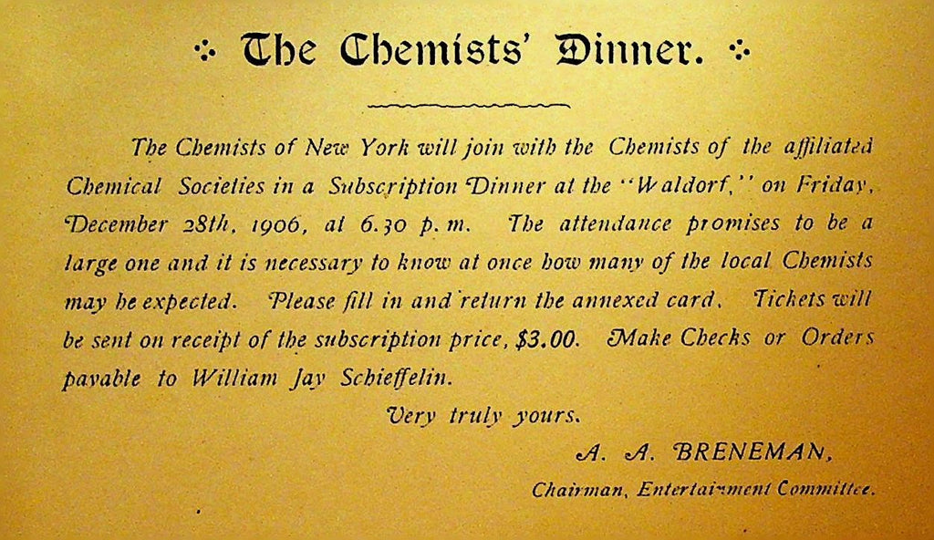 The Chemists Dinner Postal Card 1906 New York to Stapleton NY0