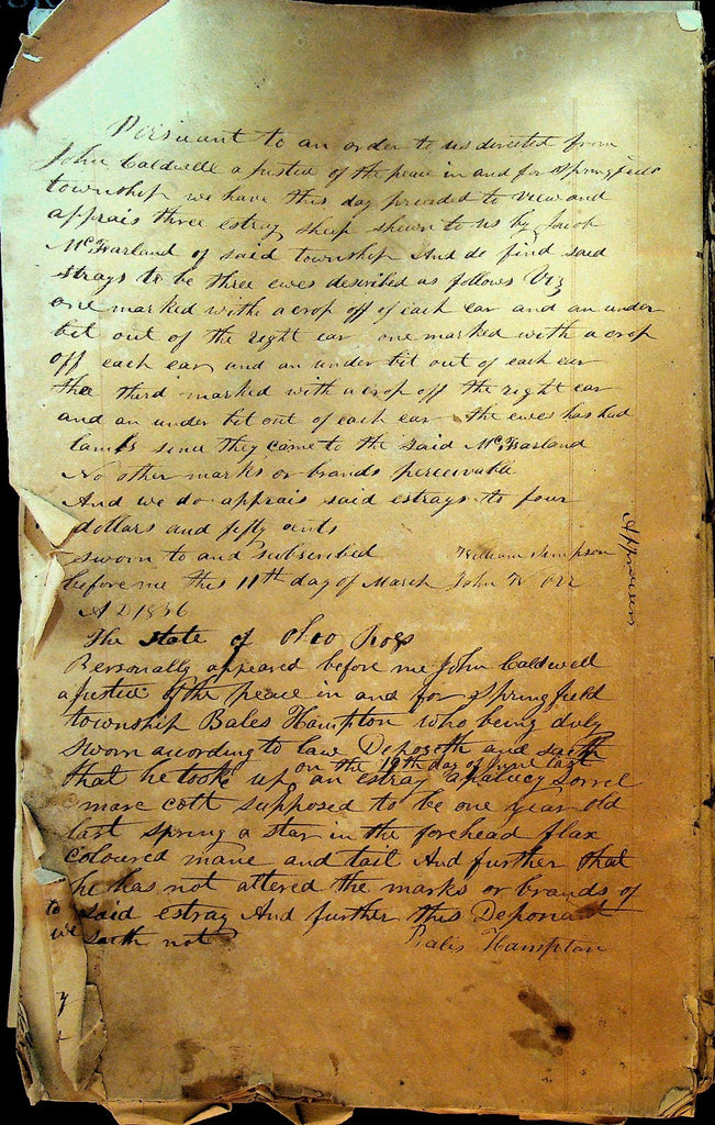 Justice of the Peace Civil Docket 1835 John Caldwell Ross County Ohio 132 pp0