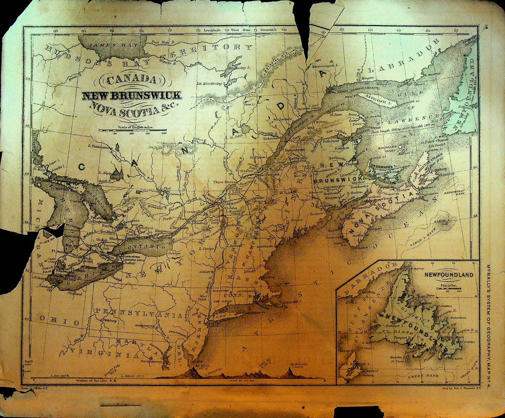McNally's System of Geography 1860s Map 4 New Brunswick Nova Scotia Canada0
