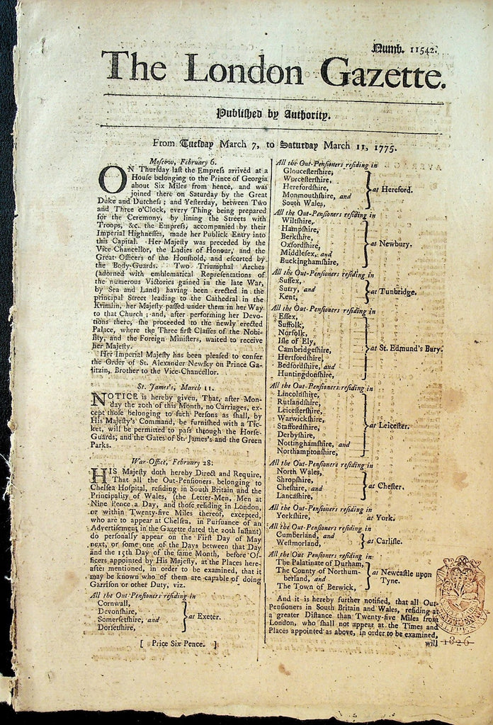 The London Gazette #11542 March 7 1775 Catherine the Great of Russia0