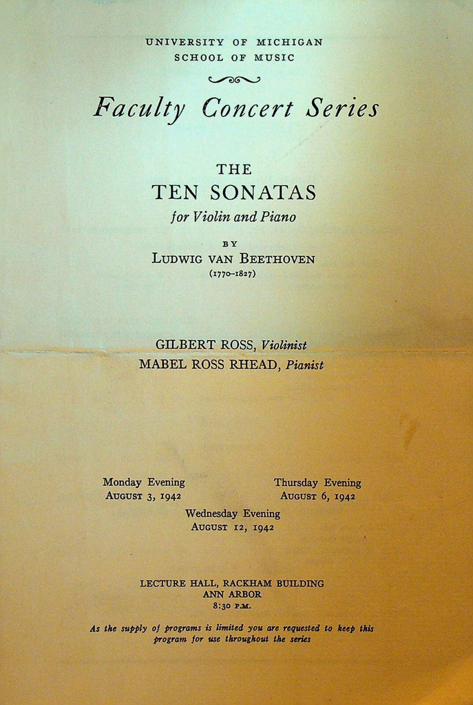 The Ten Sonatas by Beethoven Program University of Michigan Faculty 19420