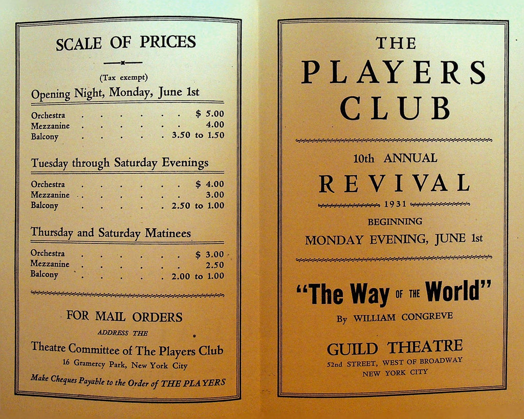 The Players Club 1931 10th Annual Revival Brochure The Way of the World0