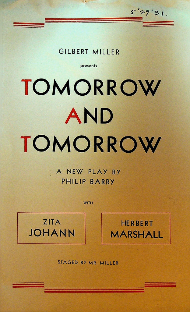 Tomorrow & Tomorrow Ad Brochure 1931 Zita Johann Herbert Marshall0