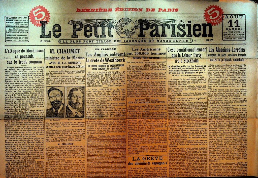 Le Petit Parisien WWI Newspaper France August 11 1917 Jacques Louis Dumesnil
