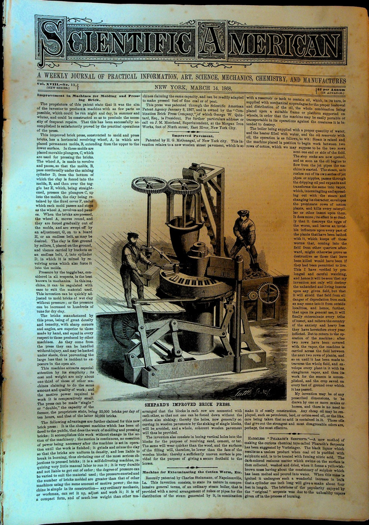Scientific American March 14 1868 Shepard's Improved Brick Press0