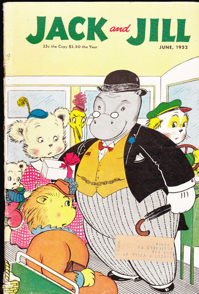 Jack and Jill Magazine Cartoon Hippo on Bus Cover  COMPLETE June 19520