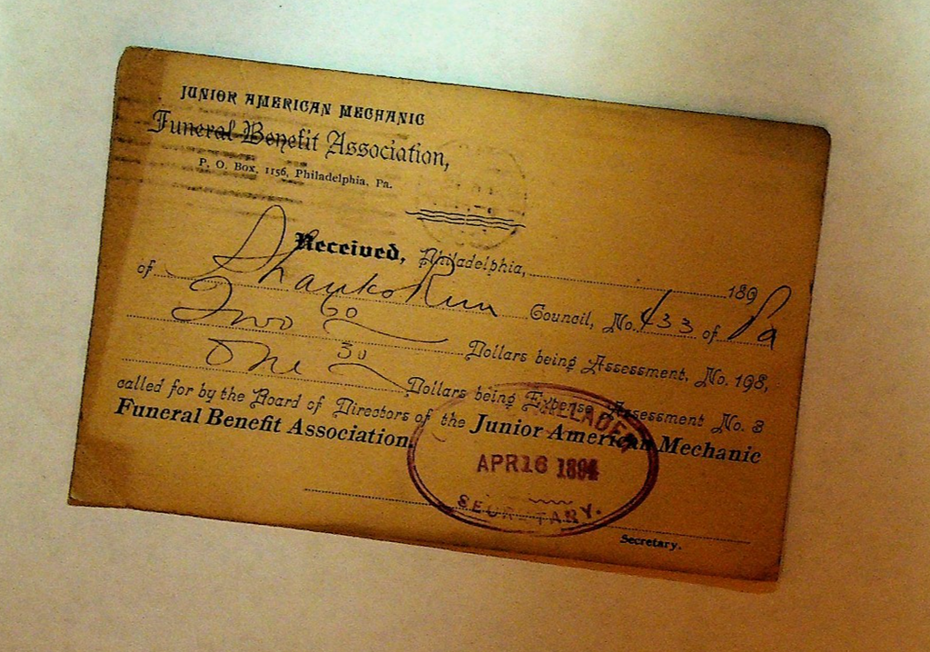 Junior American Mechanic Funeral Benefit Association April 1894 Postal Card0