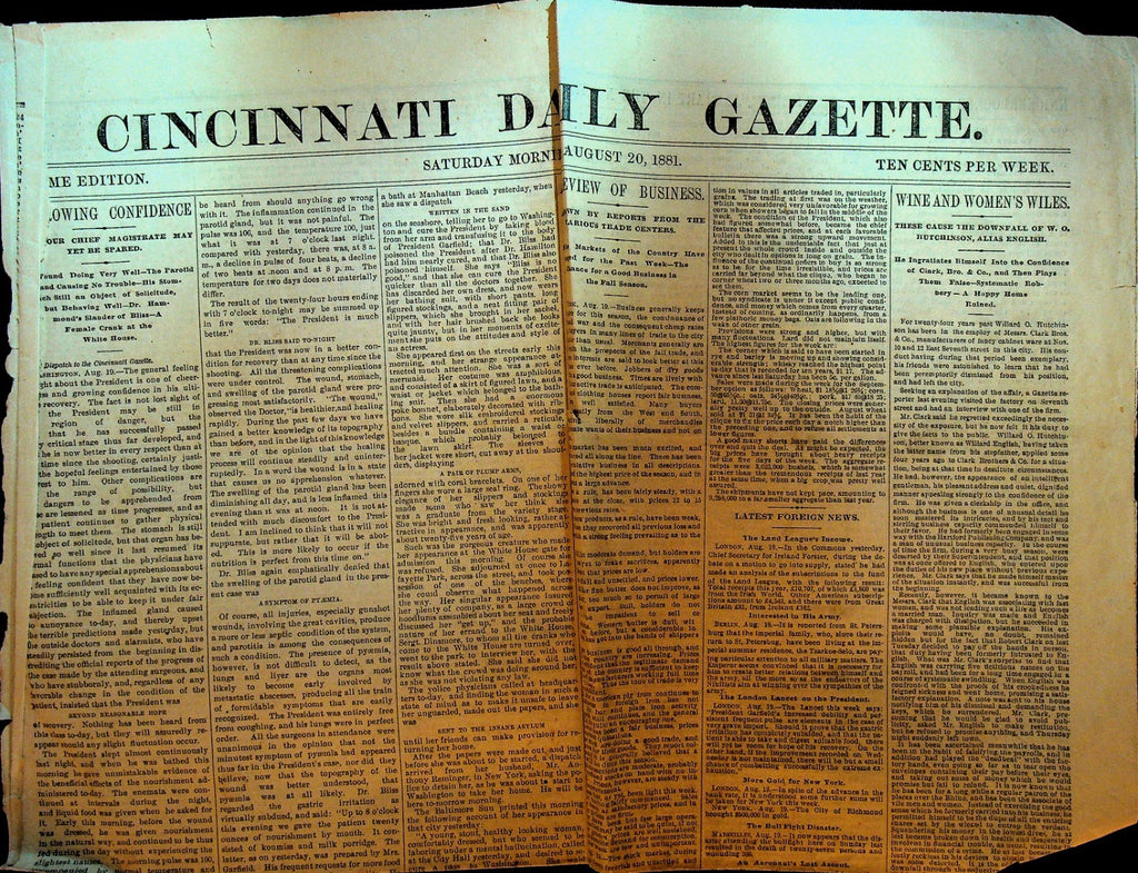 Cincinnati Daily Gazette August 20 1881 President Garfield Marseilles Bullfight0