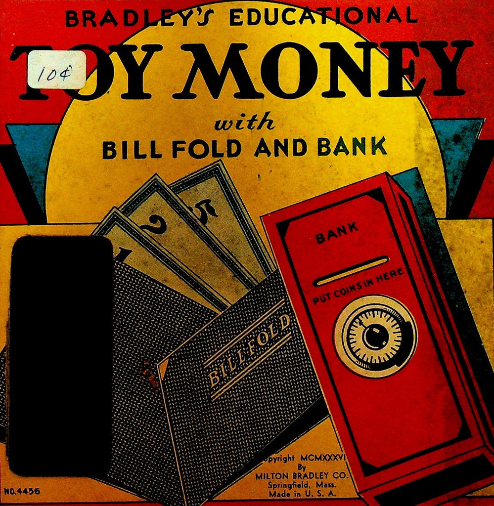 Bradley's Educational Toy Money with Bill Fold & Bank 1936 in Box #44560