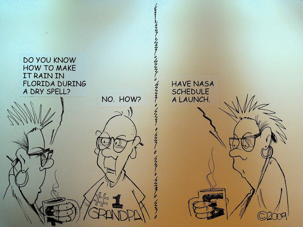 Bill Landis Original Cartoon Art The Villages Daily Sun 2009 NASA Launch
