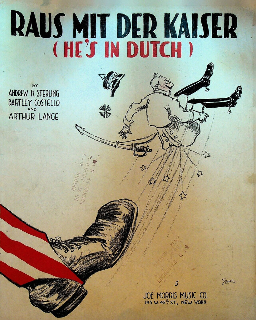 Raus Mit Der Kaiser He's In Dutch WWI Sheet Music 1917