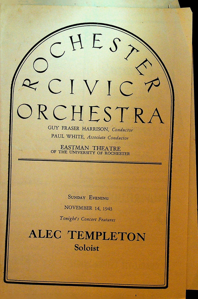 Alec Templeton Rochester NY Civic Orchestra Program November 14 19430