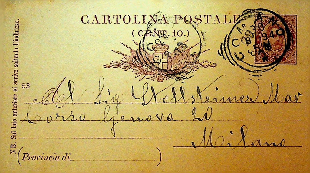 Cartolina Postale Postal Card 1894 Italy0