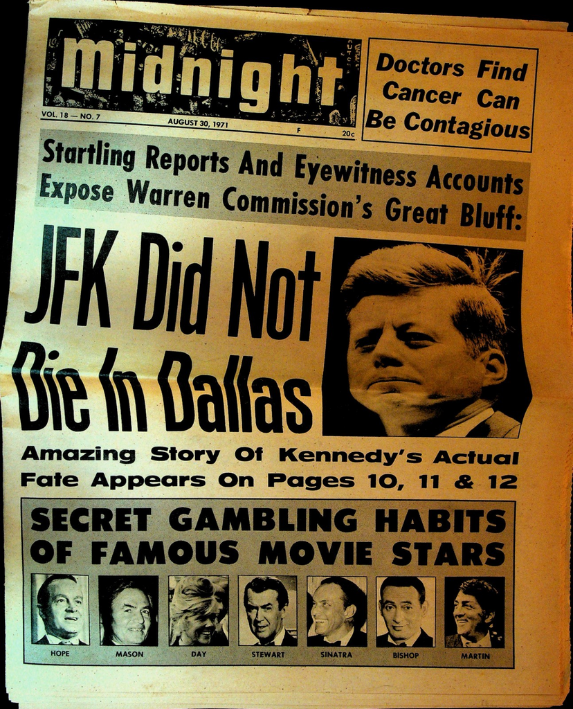 Midnight Newspaper August 30 1971 John F Kennedy Elke Sommer Sean Connery0