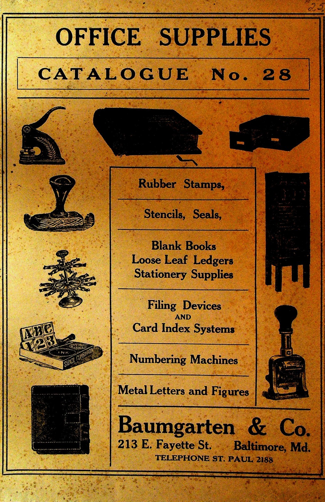 Baumgarten & Co Office Supplies Catalogue 28 1916 Baltimore Md0