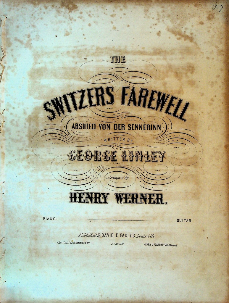The Switzers Farewell Sheet Music George Linley Henry Werner 1860s