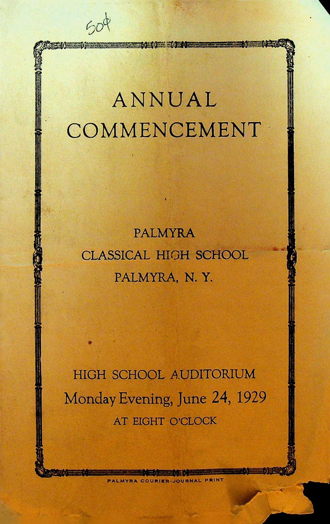 Palmyra Classical High School NY Annual Commencement 1929 Program0