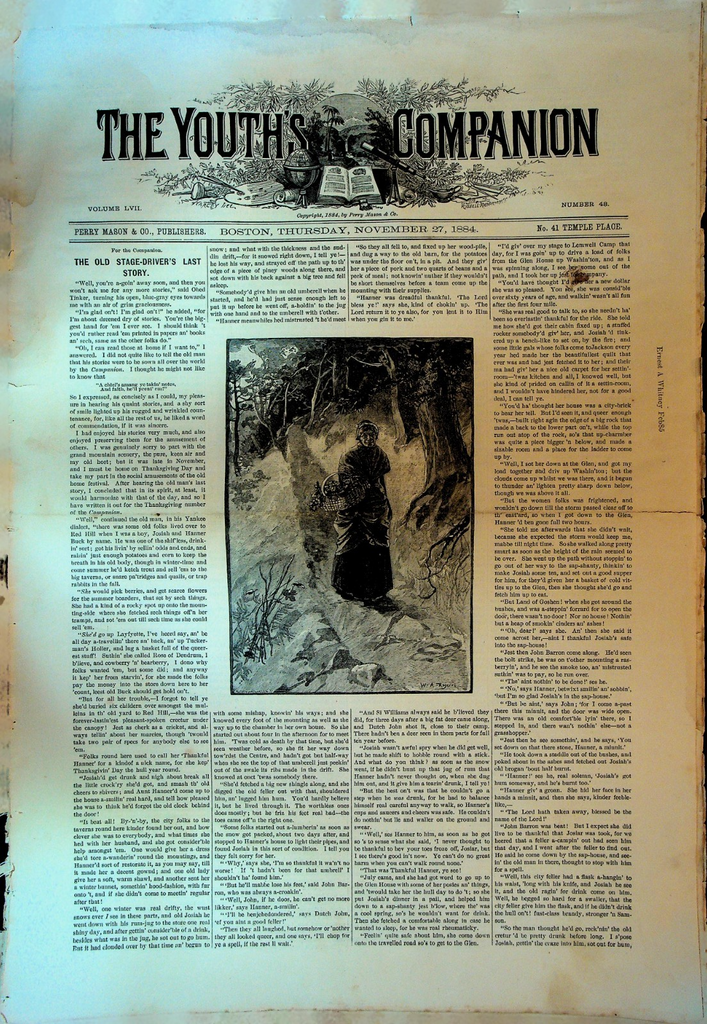 The Youth's Companion November 27 1884 General WT Sherman First Thanksgiving0