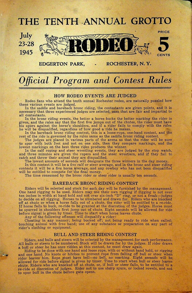 Grotto Rodeo Official  Program July 1945 Rochester NY Edgerton Park