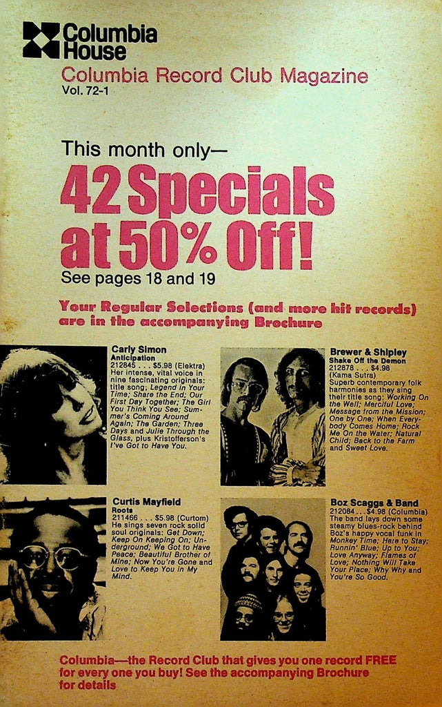 Columbia House Record Club Magazine 1972 72-1 Carly Simon Curtis Mayfield0