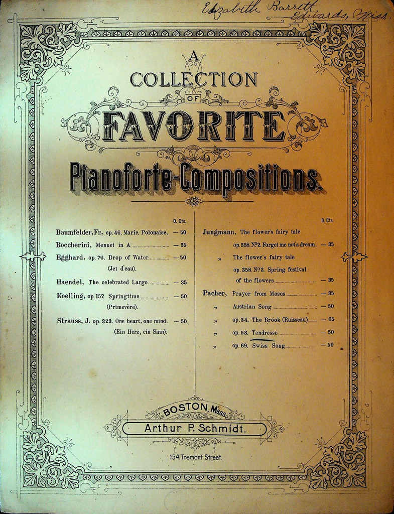 Tendresse Sheet Music JA Pacher Pianoforte ca 18920