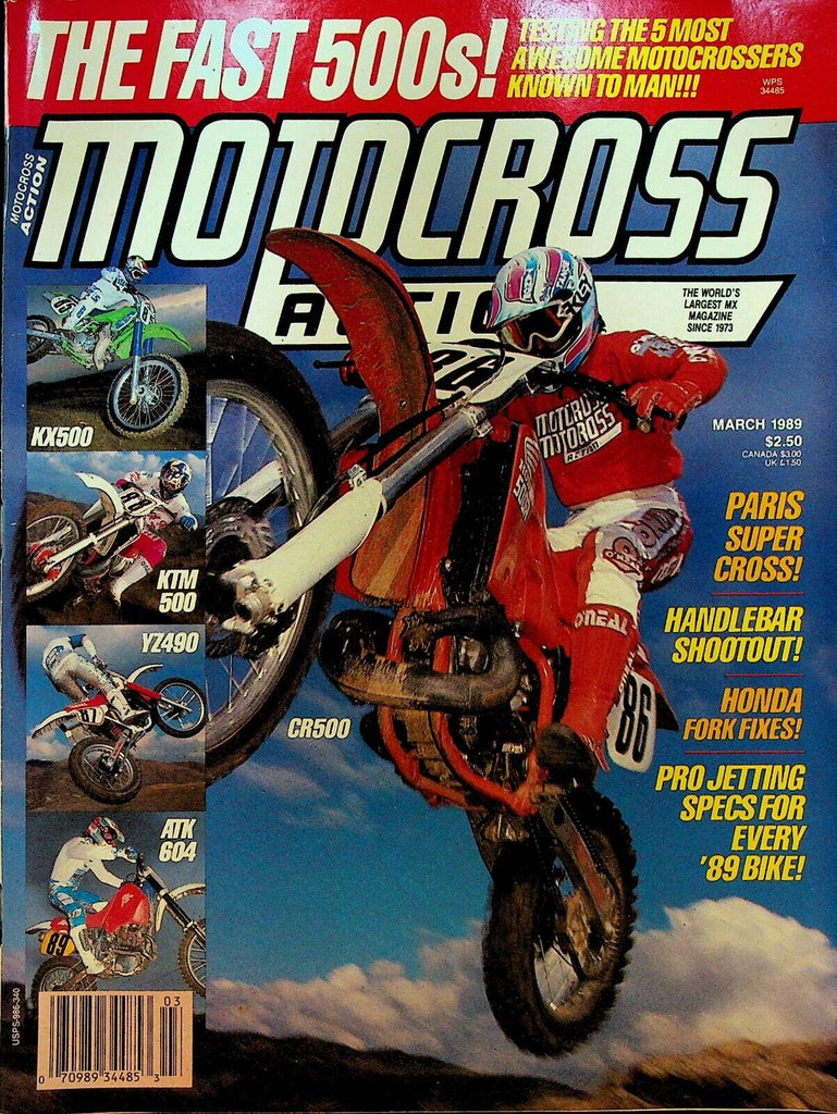 Motocross Action Magazine March 1989 Honda CR500 Kawasaki KX500 Yamaha