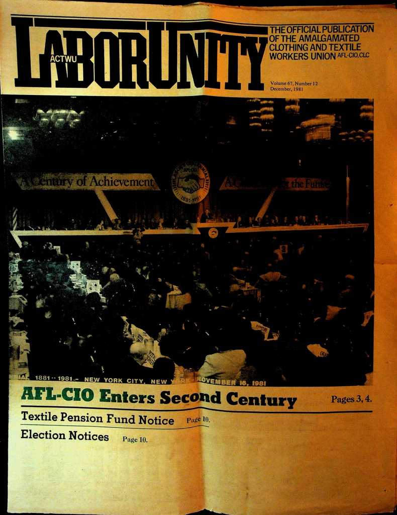 Labor Unity December 1981 ACTWU Amalgamated Clothing & Textile Workers Union0