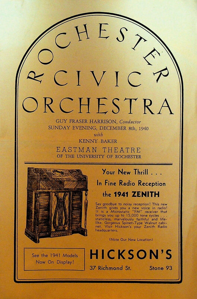 Rochester Civic Orchestra Program December 8 1940 Kenny Baker Soloist