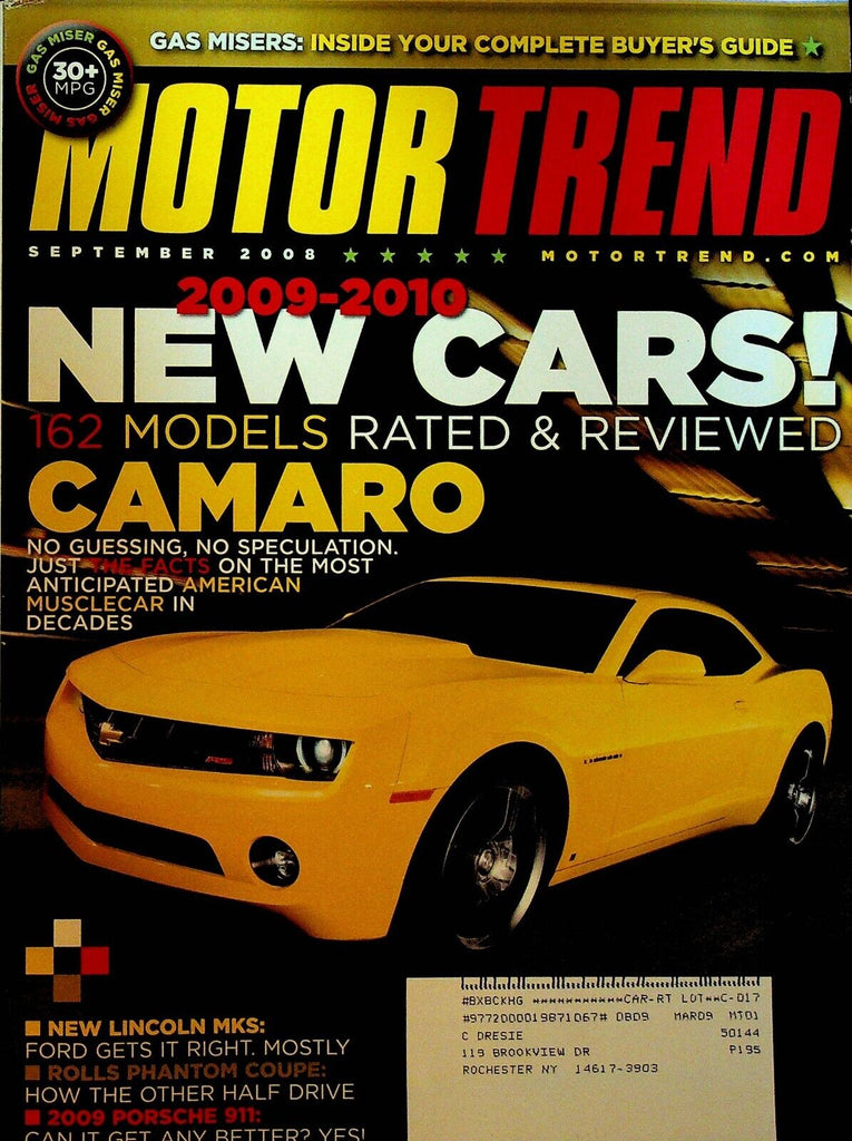 Motor Trend September 2008 Camaro Rolls Royce Phantom Porsche 911 Lincoln MKS