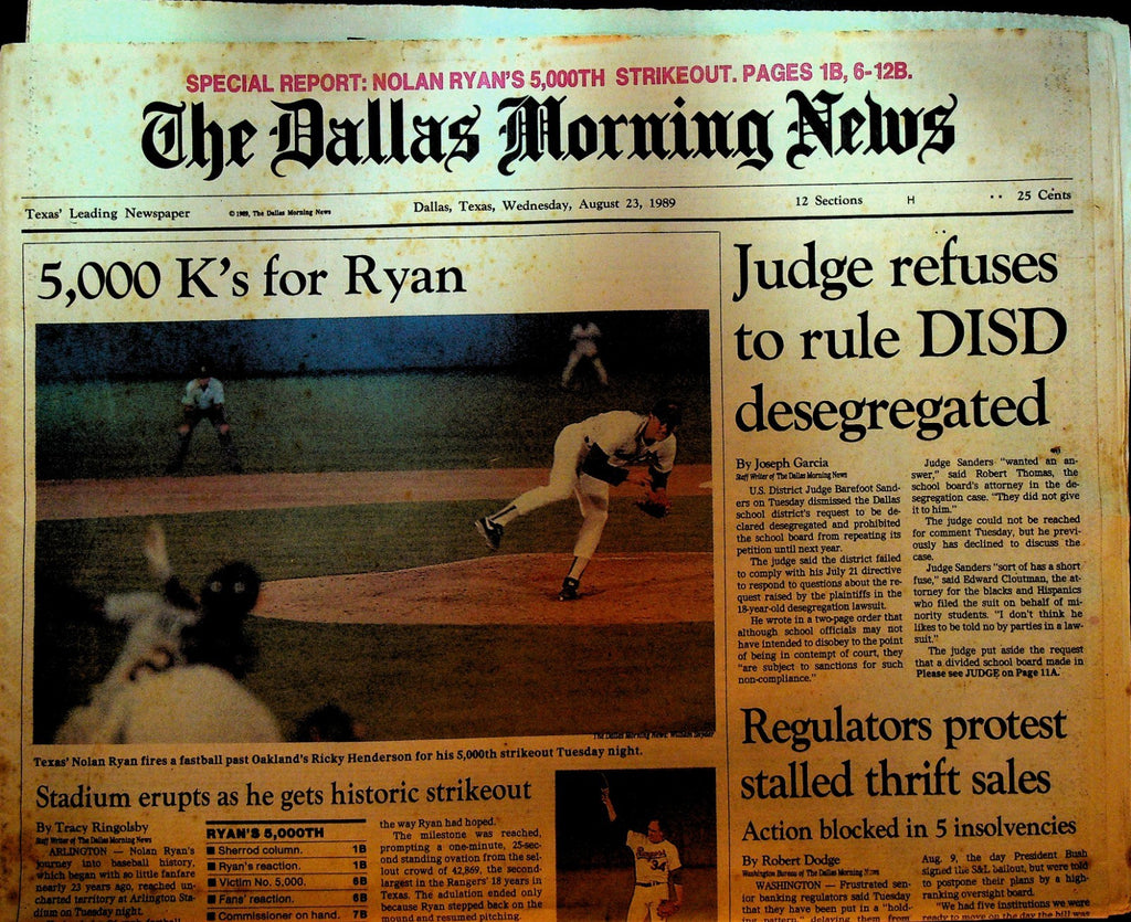 Dallas Morning News Newspaper August 23 1989 Huey Newton Nolan Ryan 5000 K's0