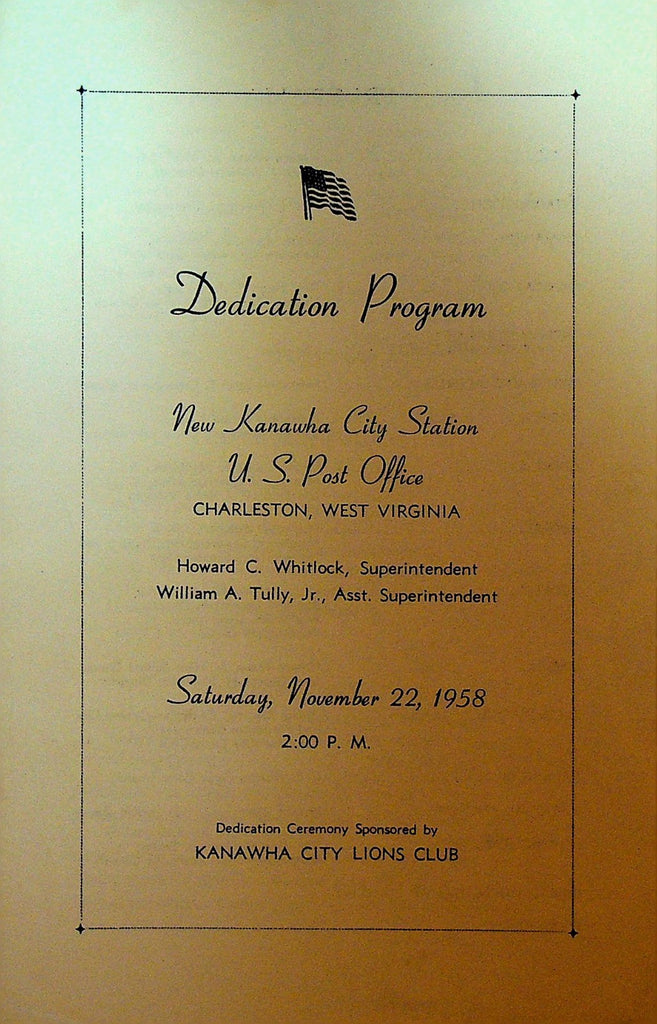 New Kanawha City Station Dedication Program Post Office 1958 Charleston WV0