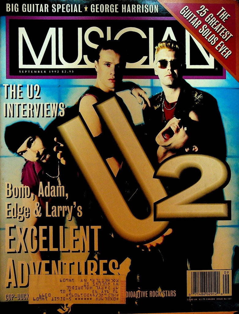 Musician September 1992 U2 George Harrison Joe Satriani Sonic Youth