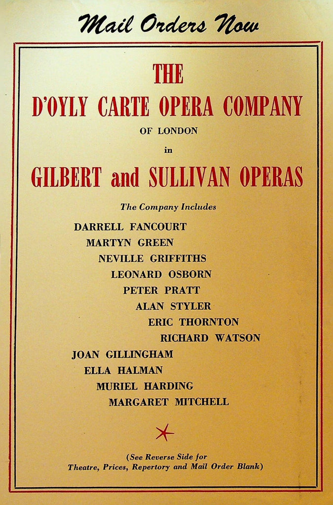 D'Oyly Carte Opera Company Gilbert & Sullivan 1950s Brochure Pittsburgh0