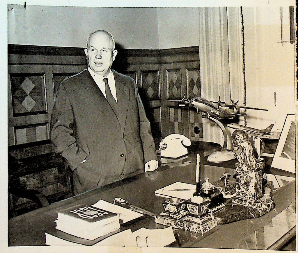 Nikita Khrushchev Wire Photo 1958 His Desk Including Turbojet Model0