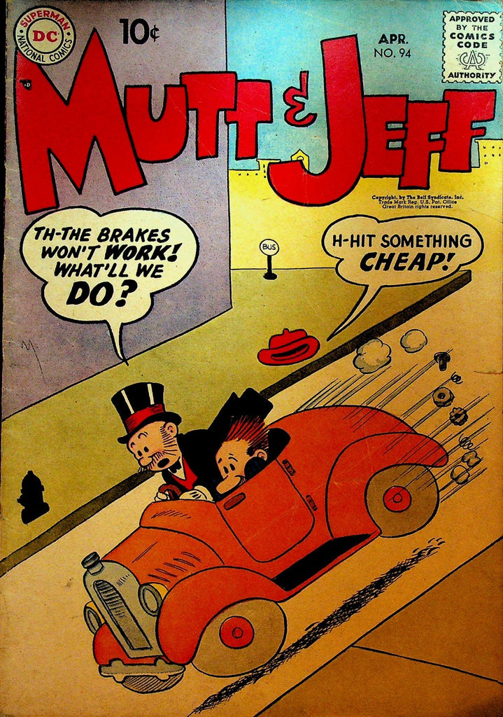 Mutt and Jeff 94 DC Comics Brakes Don't Work Car Crash 19570