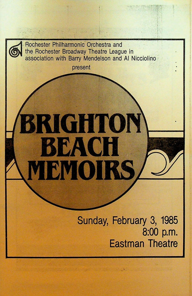 Brighton Beach Memoirs Playbill 1985 Patrick Dempsey RPO Rochester NY0