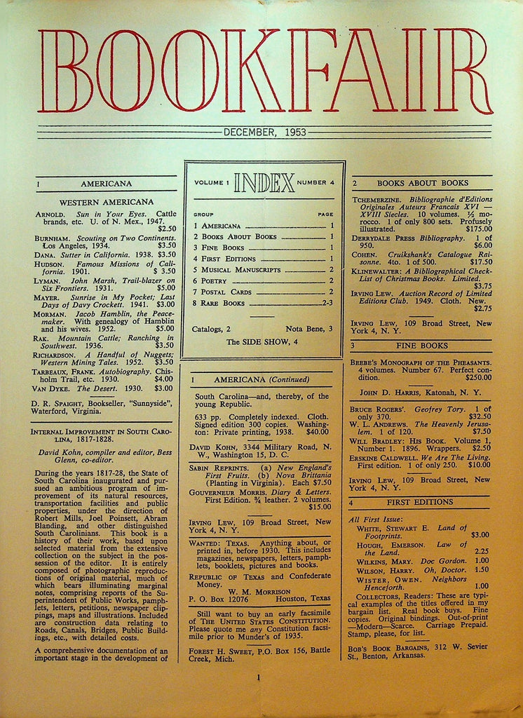 Bookfair December 1953 Monthly Literary Exchange Magazine0