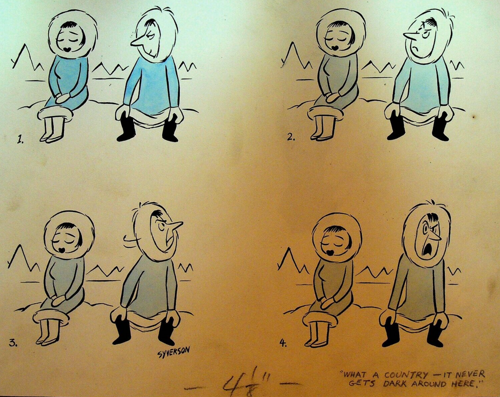 Henry S Syverson Original Art Man & Eskimo Woman Never Gets Dark