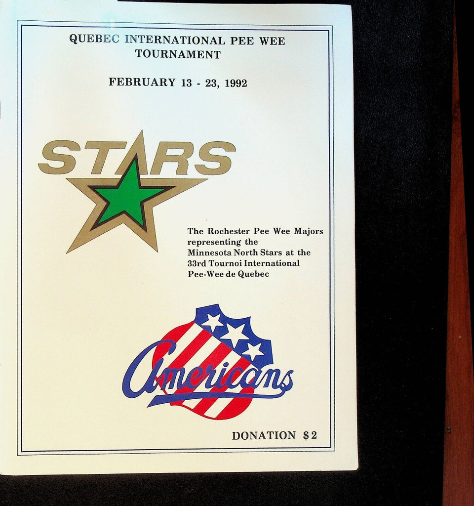 Rochester Pee Wee Majors Hockey 1992 Tournament Program Minnesota North Stars