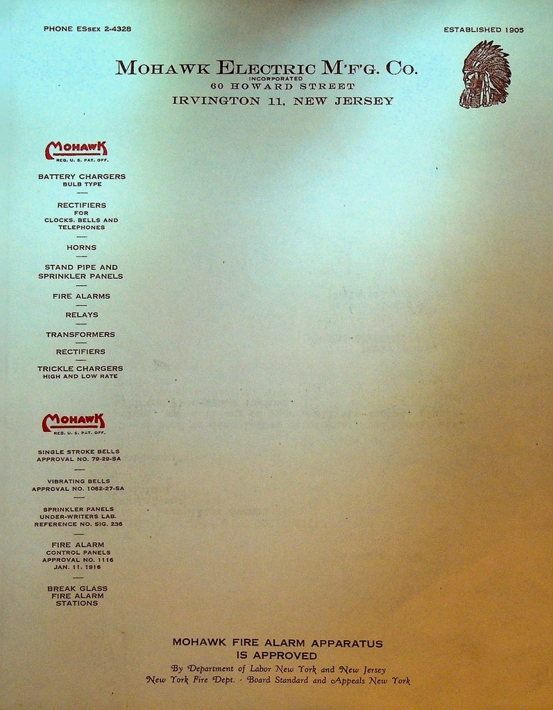 Mohawk Electric Mfg Co Letterhead 1952 Irvington NJ Native American Logo0
