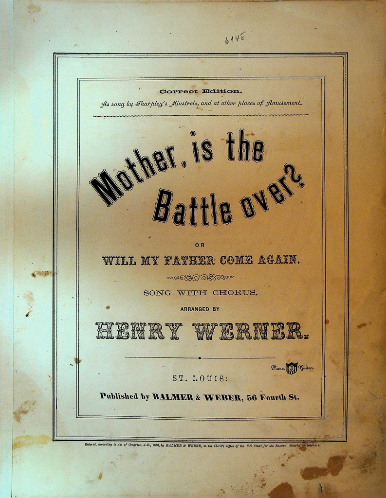 Mother is the Battle Over Civil War Sheet Music 1863 Henry Werner Chas Balmer0