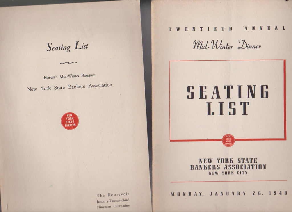 New York State Bankers Association Seating List Lot of 7 1930s-1950s0
